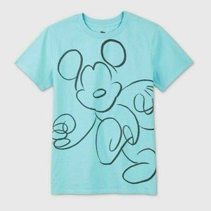 Disney Blue Mickey Mouse Tee Shirt Sketch Oversized Women’s Size XS Silhouette